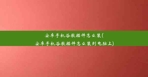 安卓手机谷歌插件怎么装(安卓手机谷歌插件怎么装到电脑上)